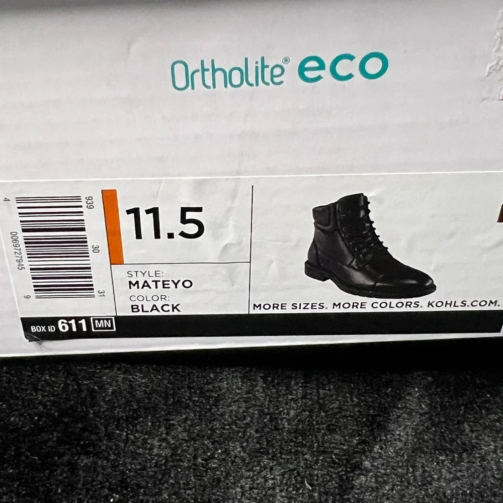 Sonoma Goods For Life Mateyo Mens 11.5 Black Leather Memory Foam Lace-Up Boots